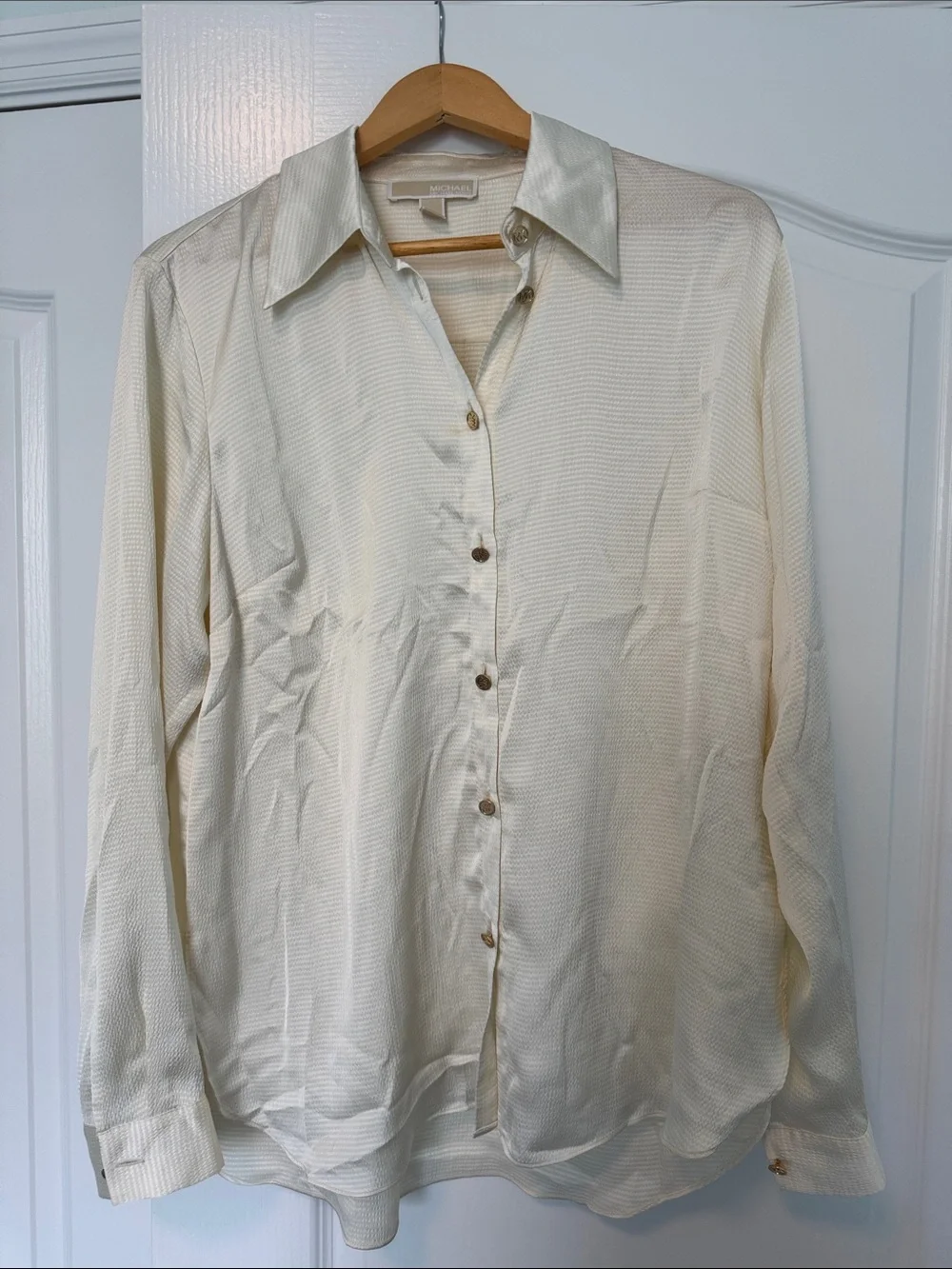 Michael Kors Cream Long-Sleeve Button Front Blouse